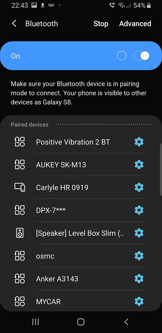 Samsung phone scan for Bluetooth