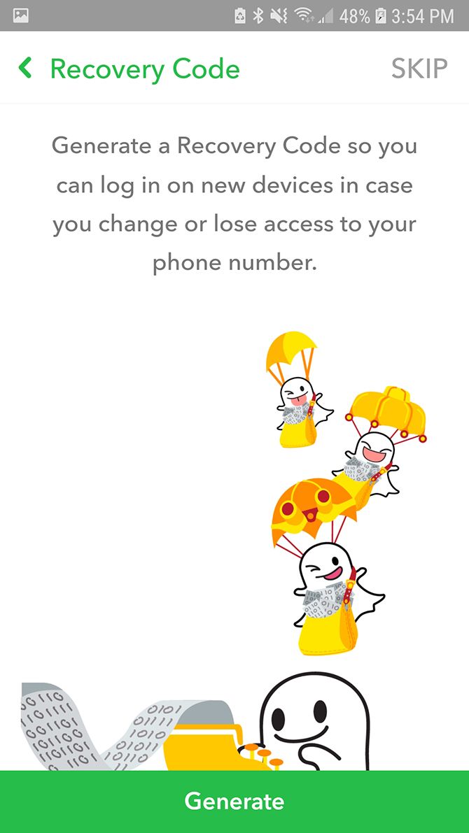 snapchat recovery code