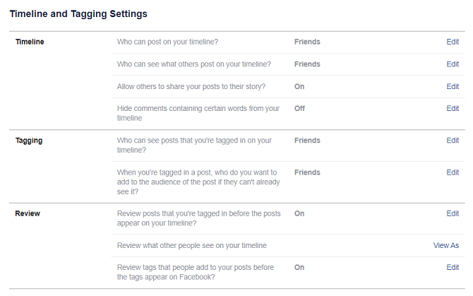 timeline and tagging settings facebook