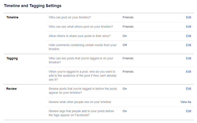 timeline e impostazioni di tag facebook