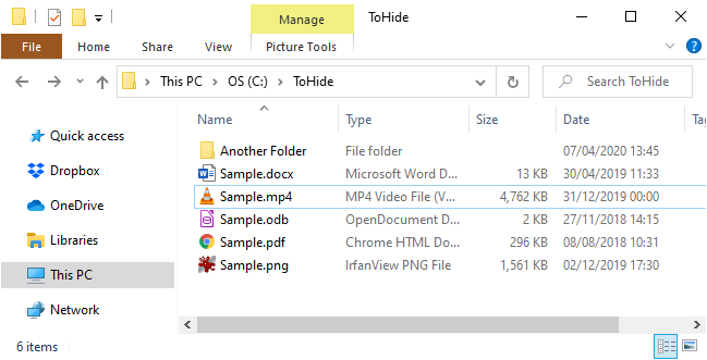 tohide sample folder