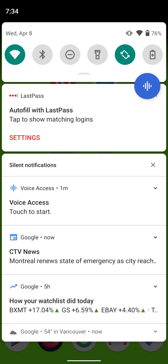 voice access notifications tray
