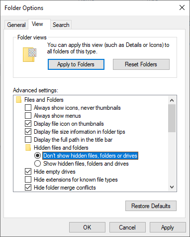 windows explorer toggle hidden files