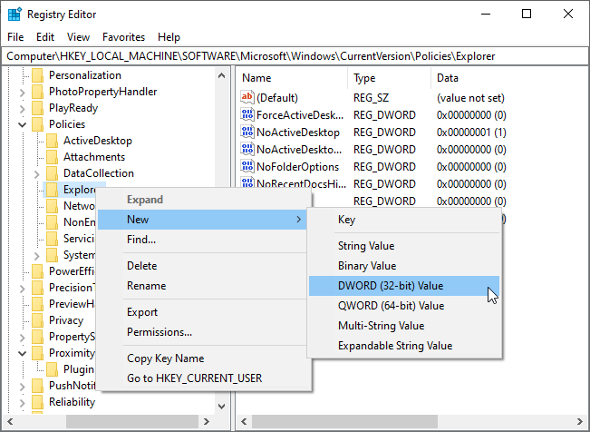 windows registry create dword