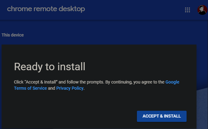 Chrome Remote Desktop Ready to Install