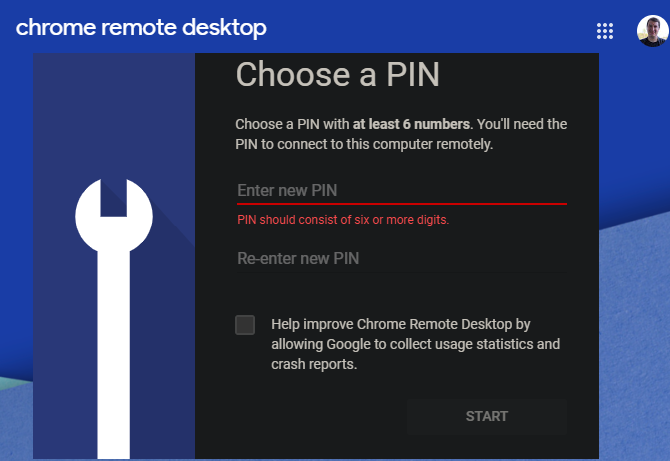 Chrome Remote Desktop PIN Setup