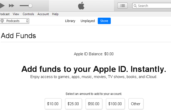 Apple ID Add Funds Windows