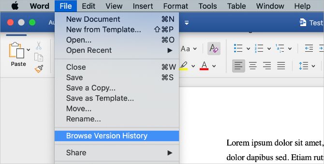 revert to past versions for microsoft word mac