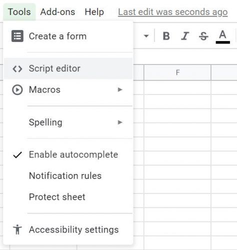 Script Editor for Custom Function for Google Sheets