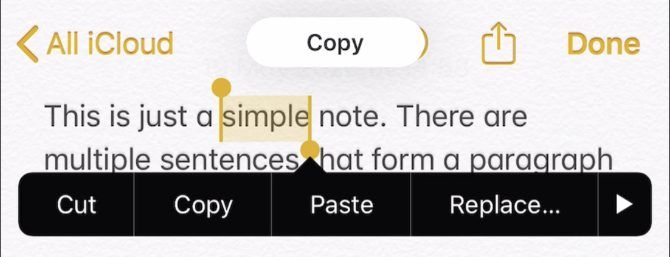 Copy alert from Notes app