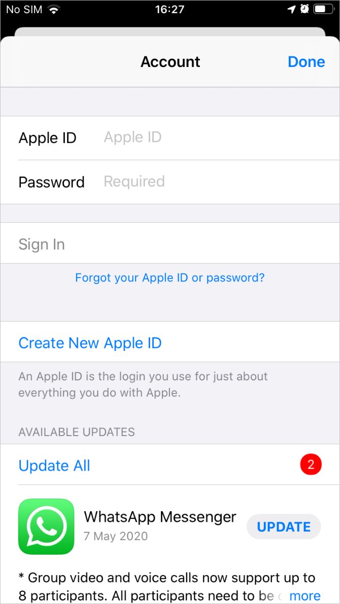 Create New Apple ID button in App Store