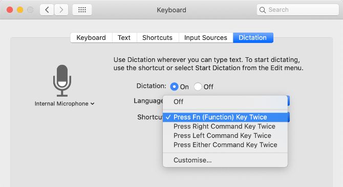 macbook speech to text shortcut