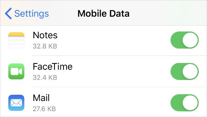 FaceTime option in Cellular Data settings