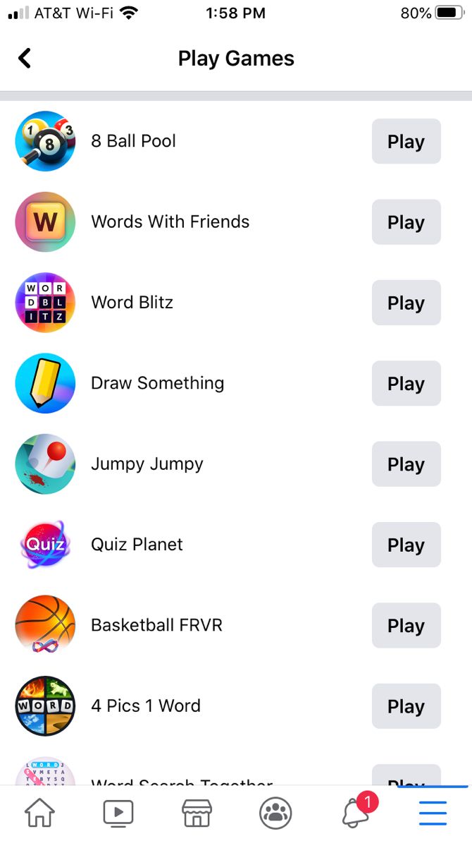 Facebook Gaming Play Games List-iPhone