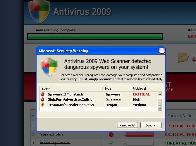 A fake virus scanner advert