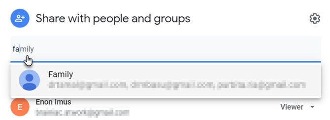 Entering Google Contacts labels in Google Drive share settings