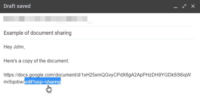 Copied Google Drive URL in email
