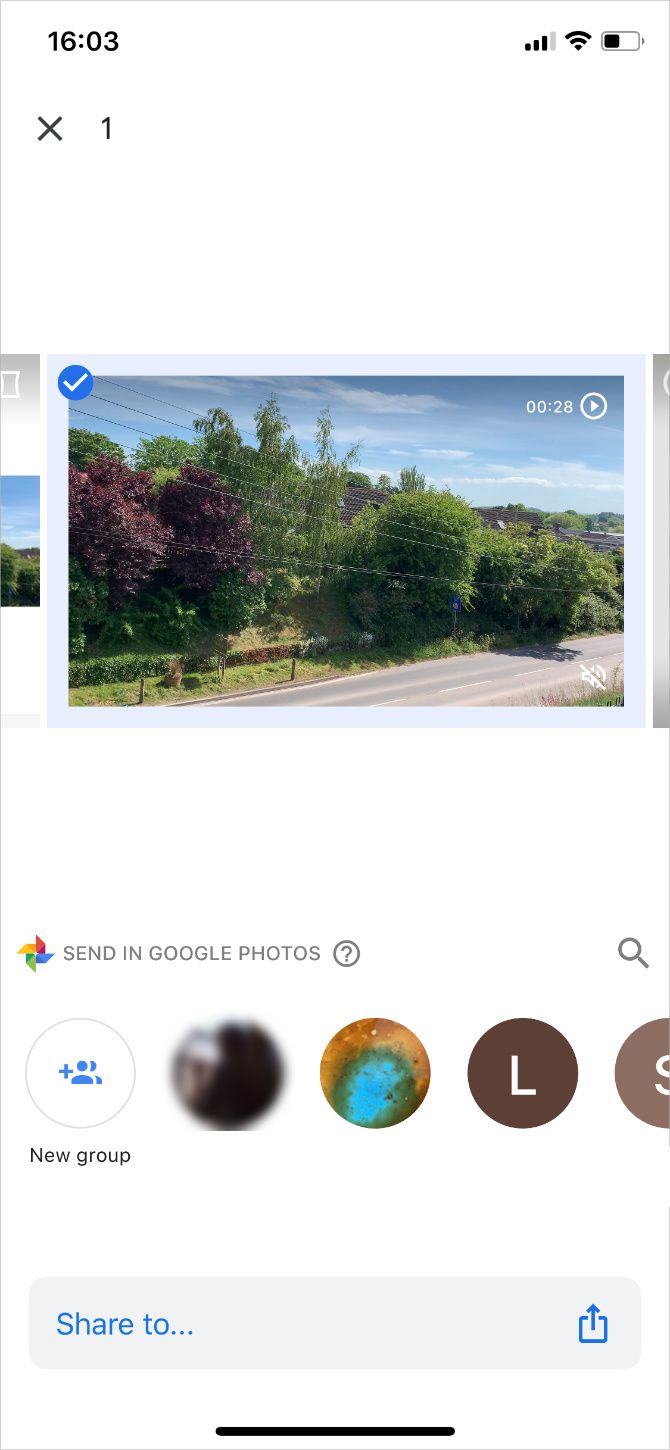 Google Photos select video screen