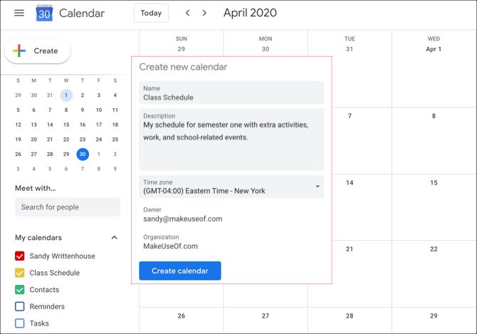 Google Calendar Create Calendar