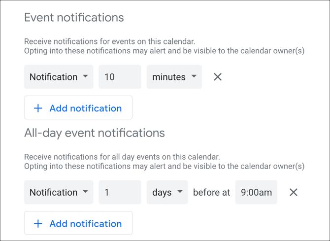 Google Calendar Event and All Day Notifications