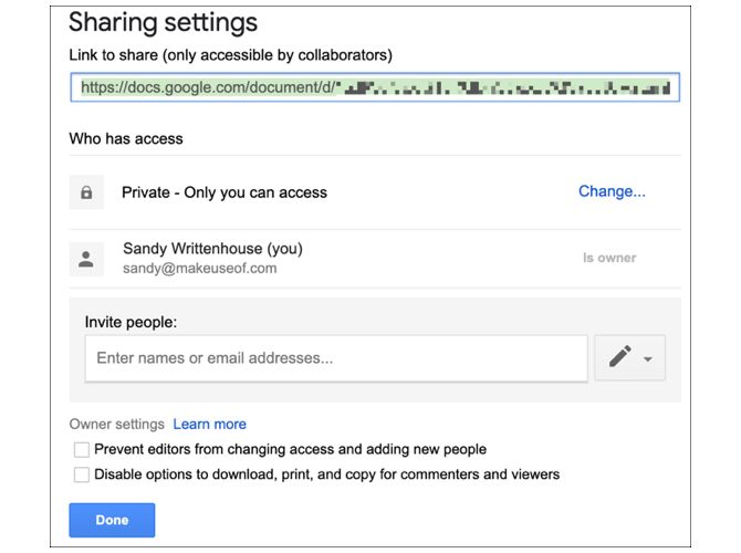 Google Docs Advanced Sharing Options