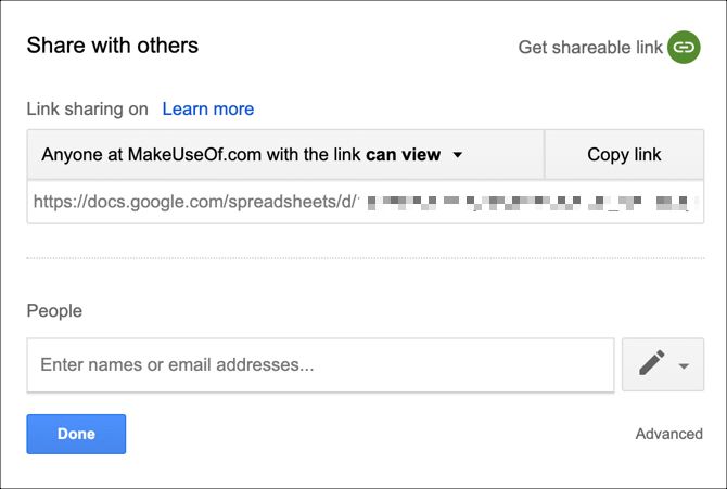Google Sheets Share Options
