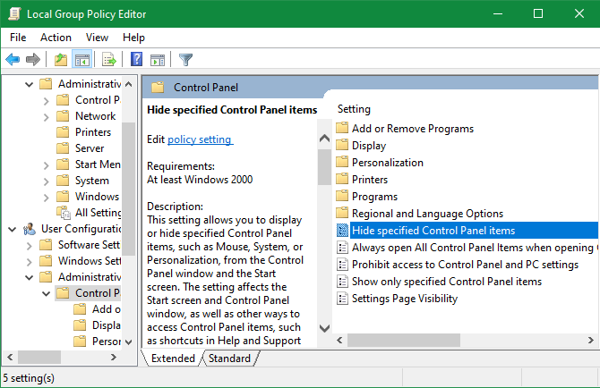 Group Policy Lock Control Panel