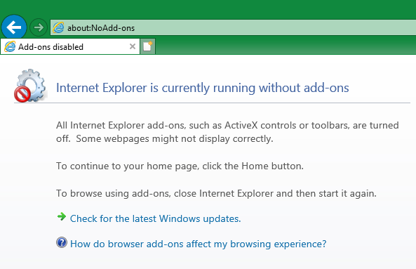 Internet Explorer No Add Ons