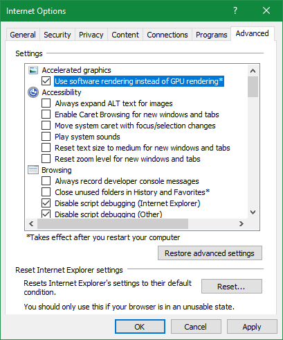 Internet Explorer Use Software Rendering