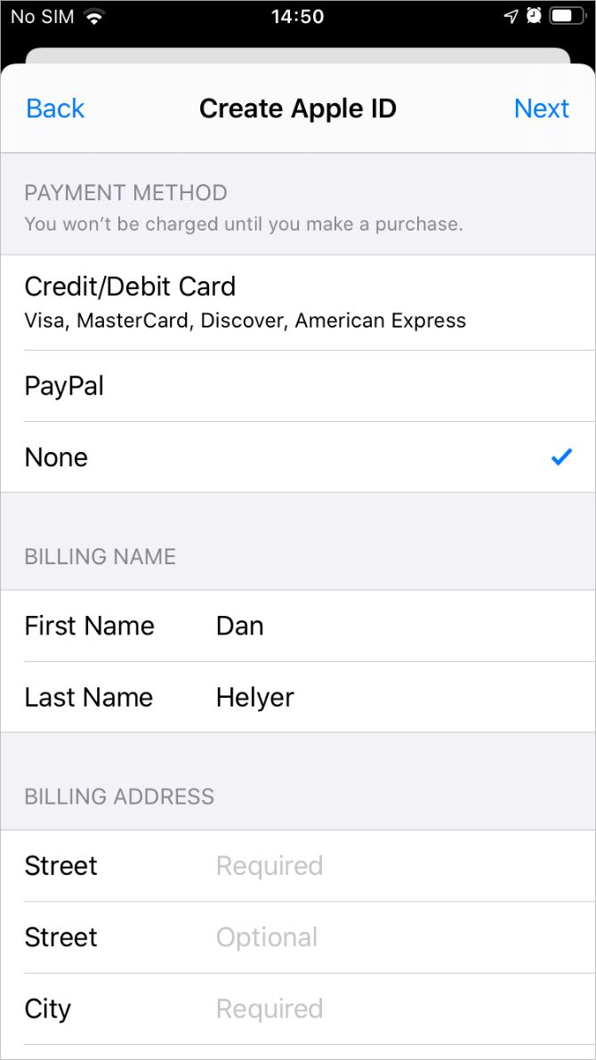 None Payment Method for Apple ID account