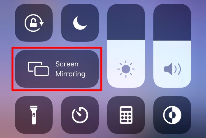 Screen Mirroring button from iPhone Control Center