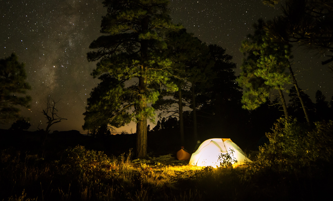camping at night with light