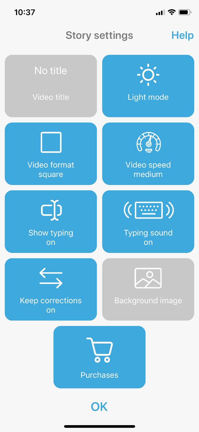 TextingStory video settings