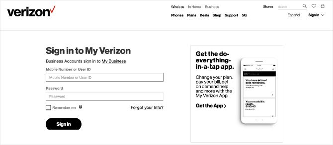 Verizon home page banner