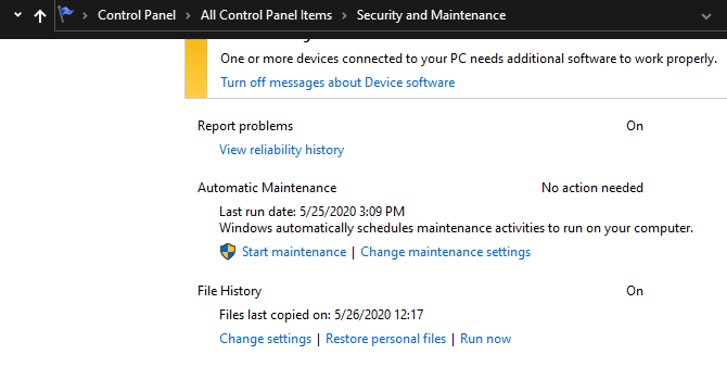 Windows Change Maintenance Settings