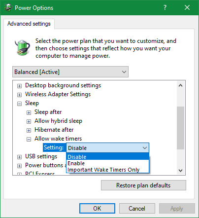 Windows Disable Wake Timers Power