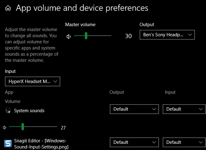 Windows Individual Sound Settings