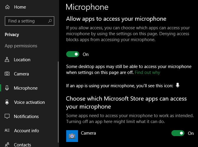 Windows Mic Access Settings