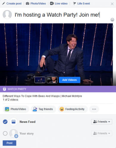 Facebook Watch Party post