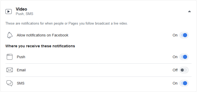 Facebook video notification settings