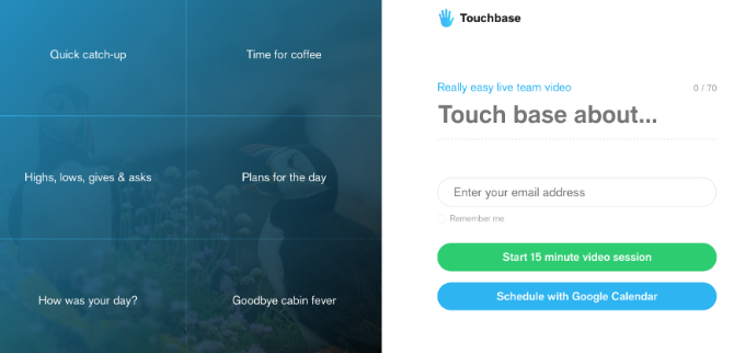 Touchbase forces team members to keep video call meetings on topic and imposes a 15 minute limit