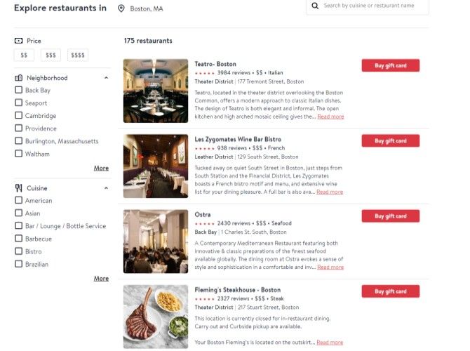OpenTable Buy Gift Cards Online