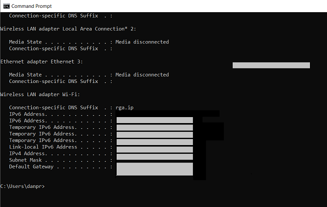 ip address via the command prompt in windows 10