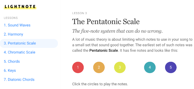 Lightnote is a beautiful web app to learn the basics of music theory