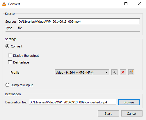 Select the destination of the VLC output file