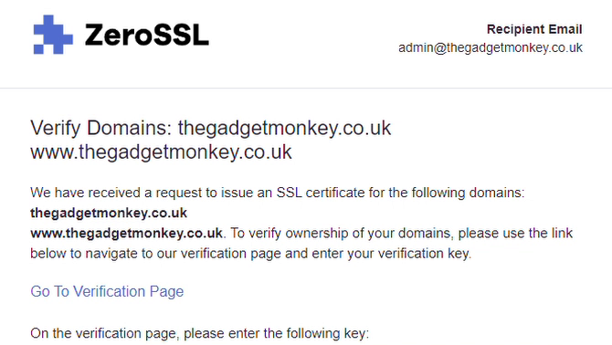 Verify your domain with ZeroSSL