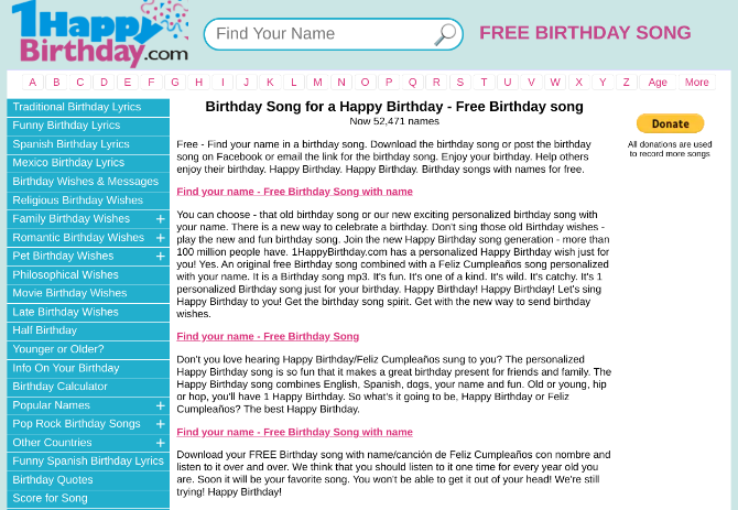 1 Happy Birthday has a free custom birthday song with your name in it