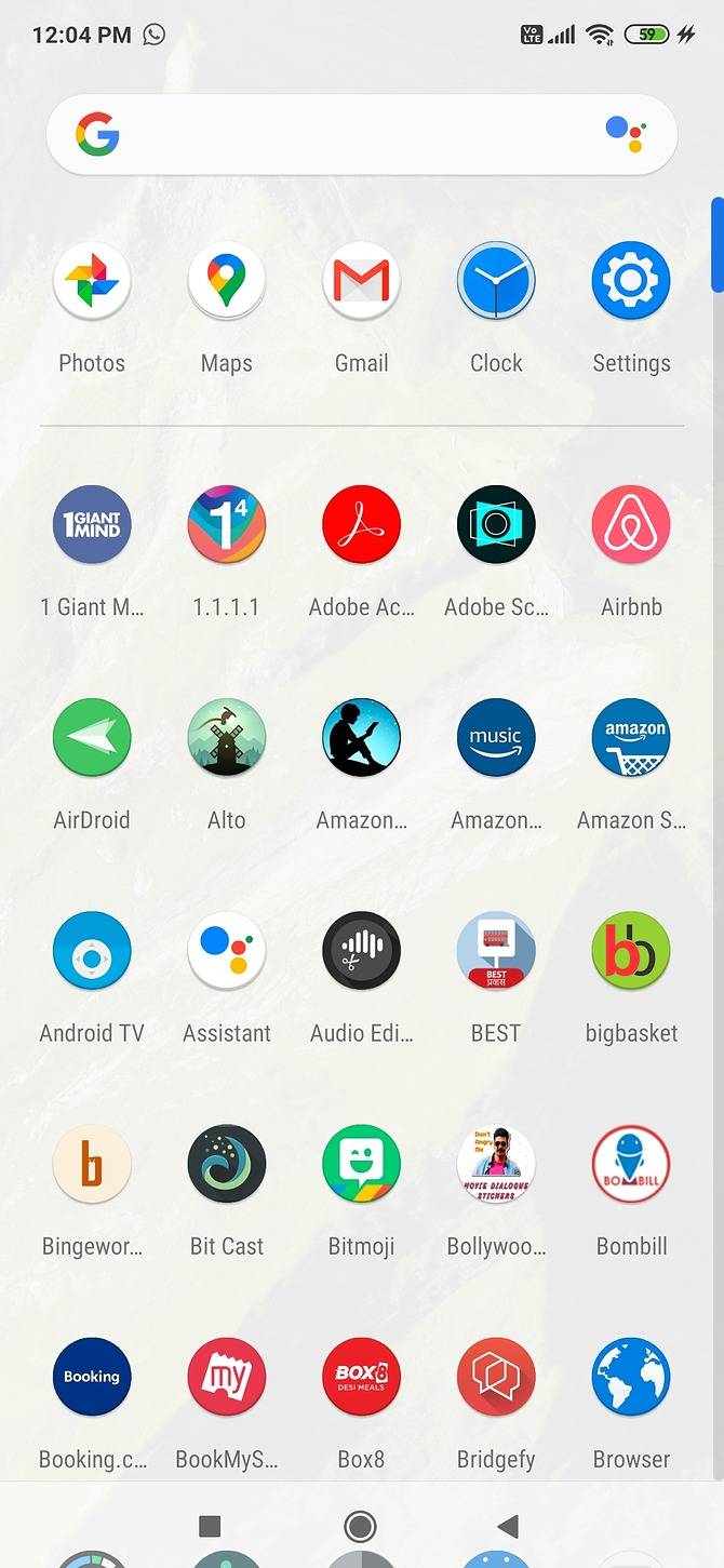 Android launcher app list