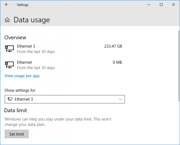 Đặt giới hạn sử dụng dữ liệu trong Windows 10