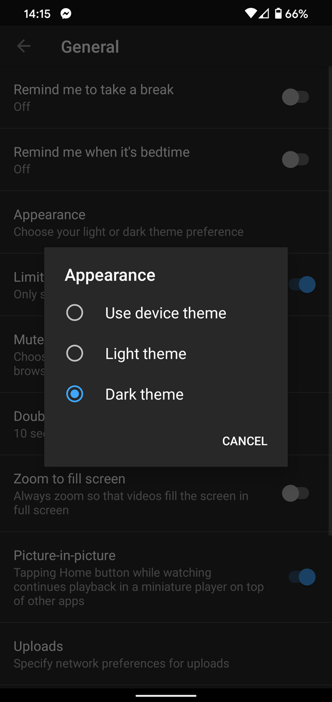 YouTube Dark Mode Options